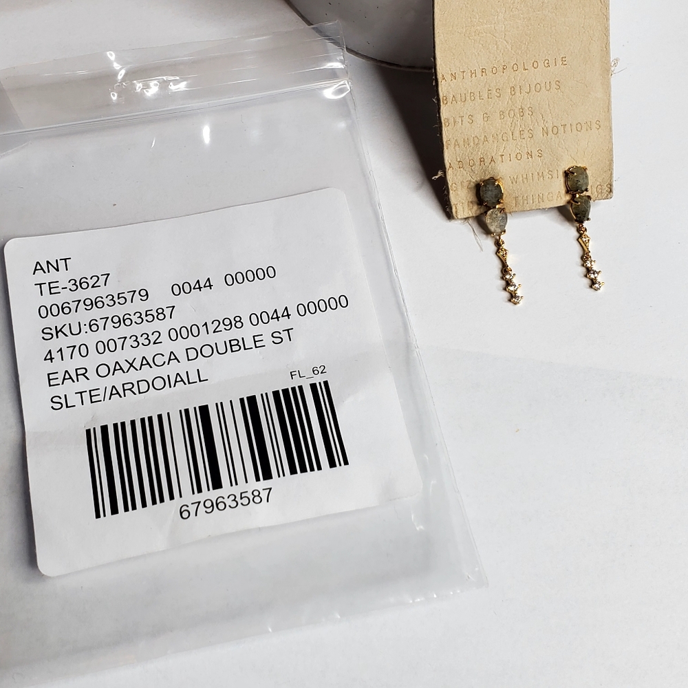 Anthropologie Oaxaca Double Stone Drop Earring Dark New with tags - Picture 2 of 7